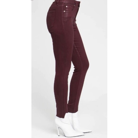 Pistola Maroon Coated Metallic Raw Hem Skinny Jeans Size 27 Punk Grunge Pants - Picture 9 of 11